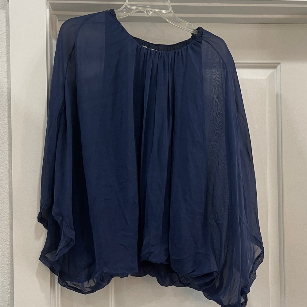 Baci Navy Silk Batwing Top
